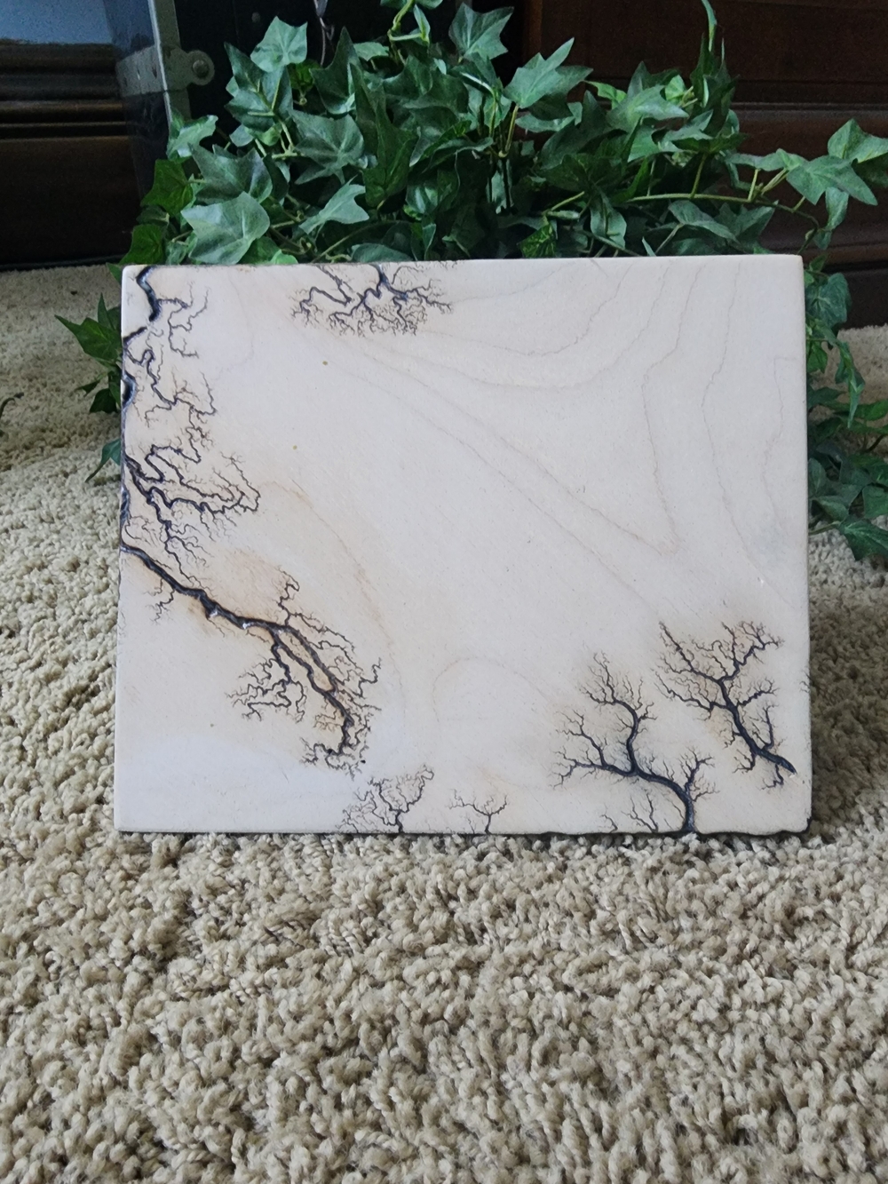 Wood Burned Lichtenberg Art Panel - Natural Light Wood with Black Veining
